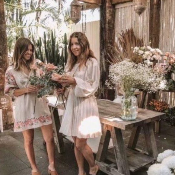 Embroidered Floral Puff Sleeve Boho Dress Cream - Picture 4 of 7